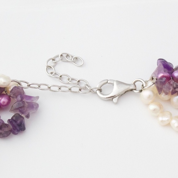 Vintage Genuine Pearl & Amethyst Multi-Strand Beaded Necklace Sterling Silver - Picture 5 of 6